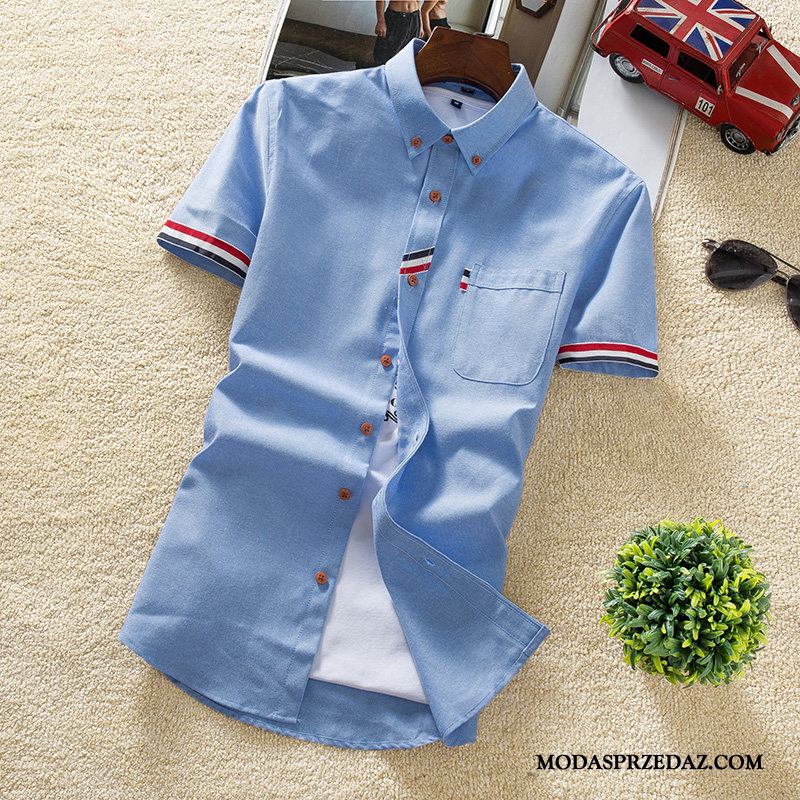 Koszula Męskie Kupię Piękny Student Slim Fit Koszula Z Krótkim Rękawem Tendencja Niebieski