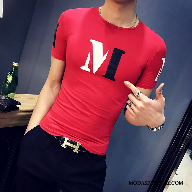 Koszulki Męskie Online Krótki Rękaw Męska Lato Modna Marka T-shirt Czarny Czerwony