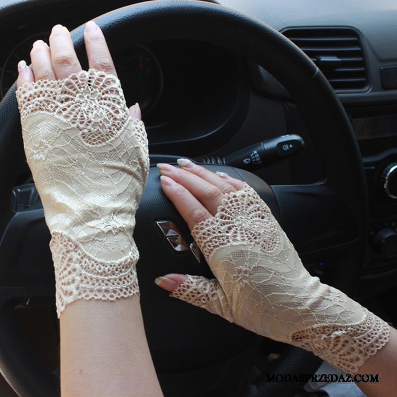 Rękawiczki Damskie Tanie Ochrona Przed Słońcem Sukienka Lato Damska Pół Palca Biały