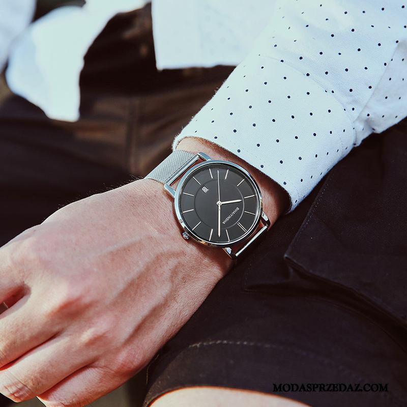 Zegarek Na Rękę Męskie Tanie Wodoodporny Casual Moda Prosty Student Złoty Biały