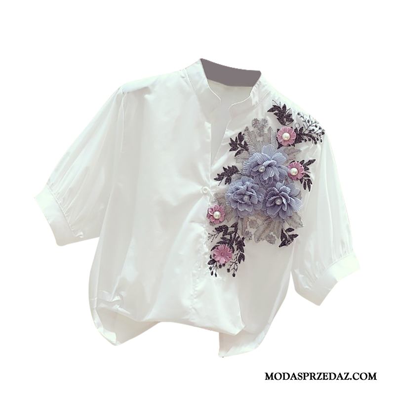 Bluzka Damskie Kup Koszula Dekoracja Wiosna Moda Casual Biały