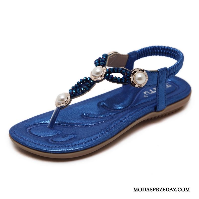 Japonki Damskie Sprzedam Sandały Buty Płaskie Plażowe Lato Beżowy Niebieski