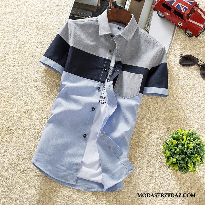 Koszula Męskie Kupię Piękny Student Slim Fit Koszula Z Krótkim Rękawem Tendencja Niebieski