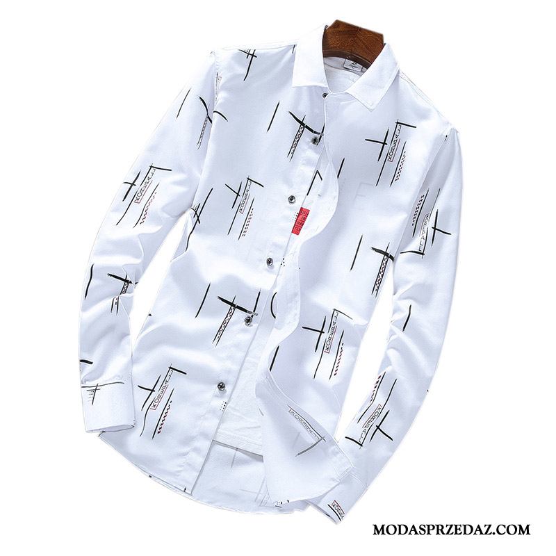 Koszula Męskie Sklep W Paski Krata Długi Rękaw Jesień Nastolatek Biały