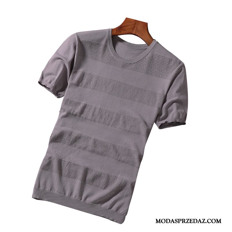 Koszulki Męskie Na Sprzedaż Koronka Tendencja Slim Fit T-shirt Krótki Rękaw Szary