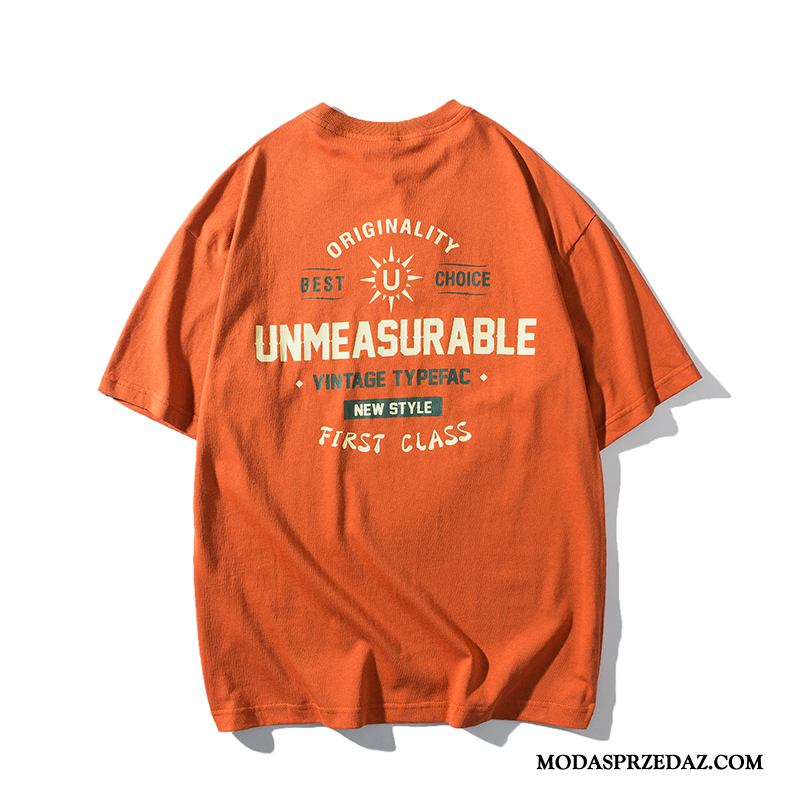 Koszulki Męskie Na Sprzedaż Męska Okrągły Dekolt Modna Marka Lato Casual Oranż