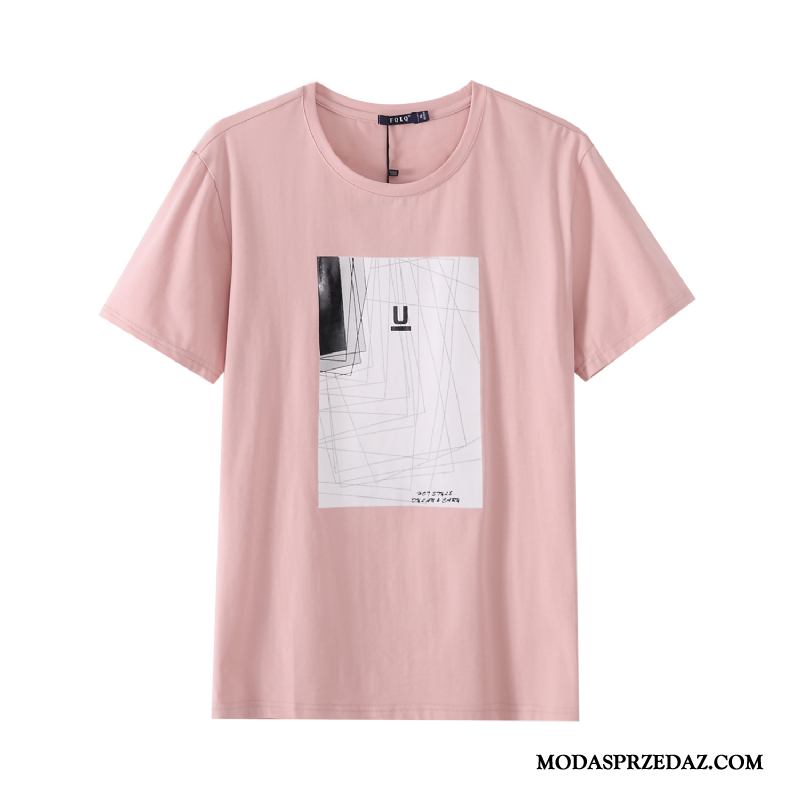 Koszulki Męskie Online Nowy Krótki Rękaw Lato Slim Fit Męska Różowy Biały
