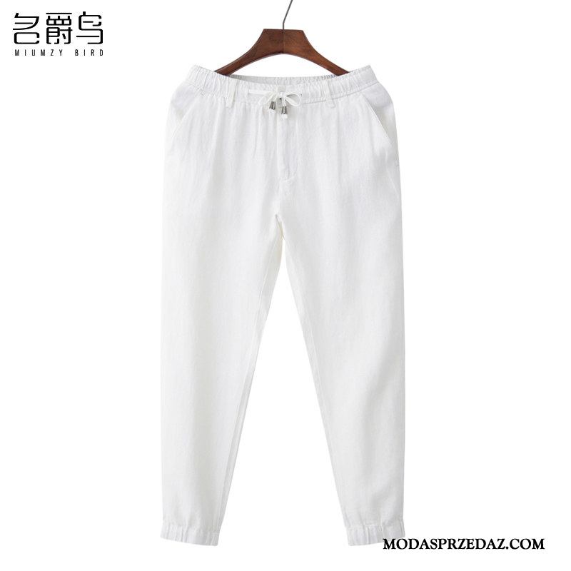 Spodnie Męskie Sklep Casualowe Spodnie Szerokie Oddychające Męska Cienkie Czysta Biały