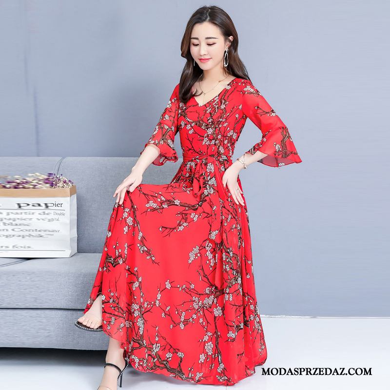 Sukienka Damskie Sklep Duże Duży Rozmiar Nowy Flare 2019 Czerwony