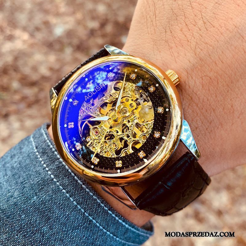 Zegarek Na Rękę Męskie Online Trendy Casual Nowy Automatycznie Rhinestone Złoty Czarny