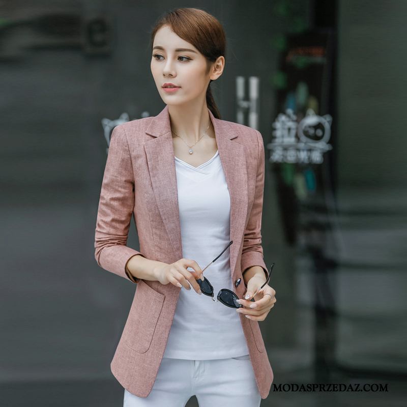 Blazer Damskie Dyskont Marynarka Wiosna Slim Fit Vintage Casual Proszek