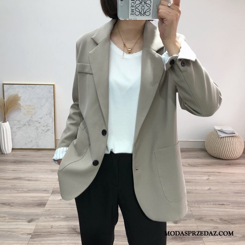 Blazer Damskie Kup Mały Casual Rękawy Eleganckie Marynarka Khaki Czerwony