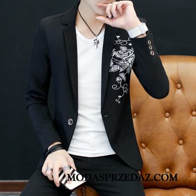 Blazer Męskie Sprzedam Slim Fit Jesień Haftowana Męska Moda Biały