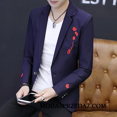 Blazer Męskie Sprzedam Slim Fit Jesień Haftowana Męska Moda Biały