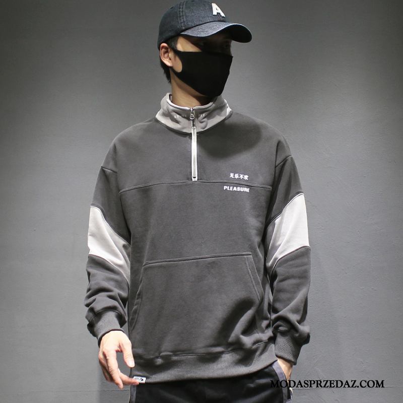Bluza Z Kapturem Męskie Kup Bluzy Z Kapturem Topy Jesień Pullover Wysoki Kołnierz Mieszane Kolory Czarny