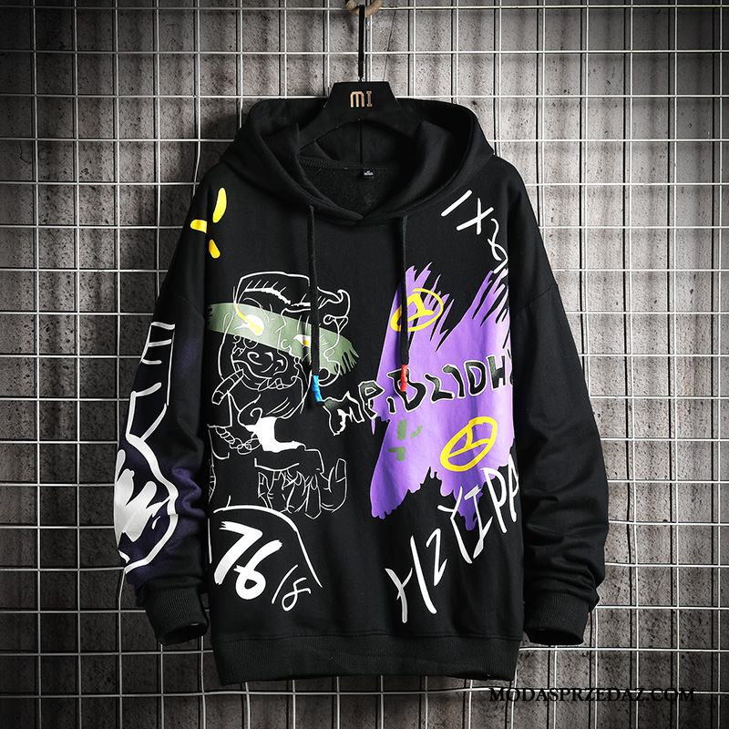 Bluza Z Kapturem Męskie Sprzedam Szerokie Drukowana Hip-hop Topy Graffiti Szary