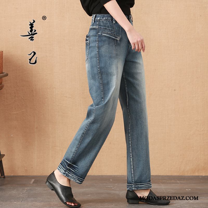 Jeansy Damskie Kup Vintage Szerokie Denim Lato Cienkie Niebieski