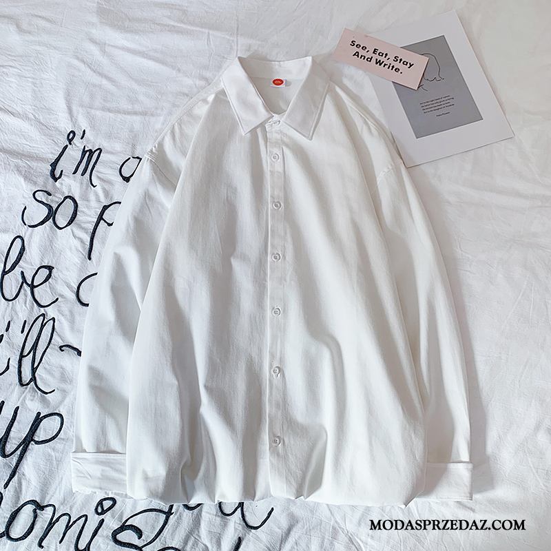 Koszula Męskie Online Topy Piękne Długi Rękaw Piękny Męska Czysta Biały