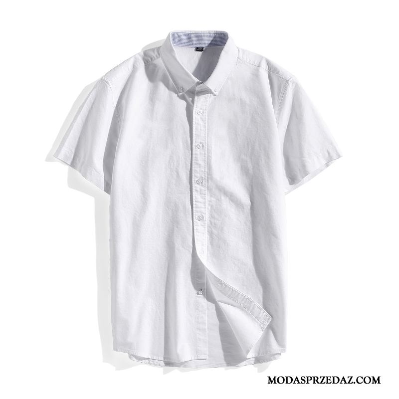 Koszula Męskie Tanie Koszula Z Krótkim Rękawem Bawełna Cienkie Tendencja Męska Fioletowy Biały
