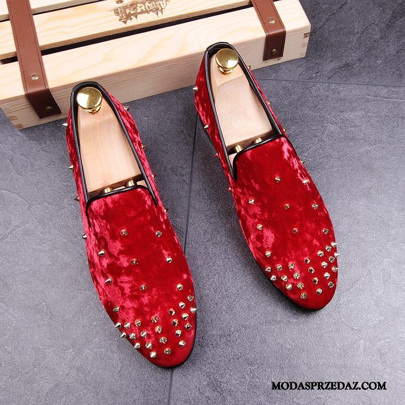 Mokasyny Męskie Online Loafers Moda Tendencja Męska Slip On Czerwony