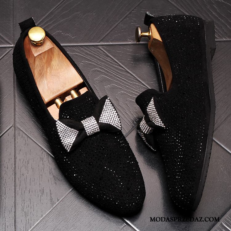 Mokasyny Męskie Online Moda Casual Loafers Skórzane Buty Rhinestone Złoty