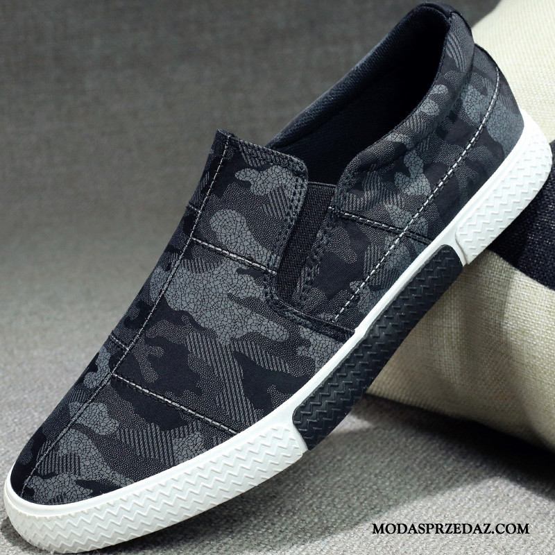 Mokasyny Męskie Sklep Slip On Canvas Lato Męska Oddychające Szary Oranż