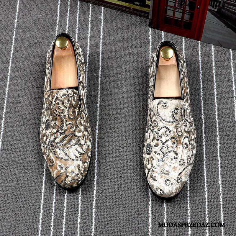 Mokasyny Męskie Sprzedam Z Haftem Męska Skórzane Buty Slip On Moda Czerwony