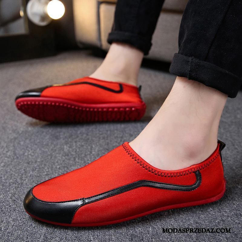 Mokasyny Męskie Tanie Tendencja Slip On Casual Buty Żeglarskie Wiosna Czerwony