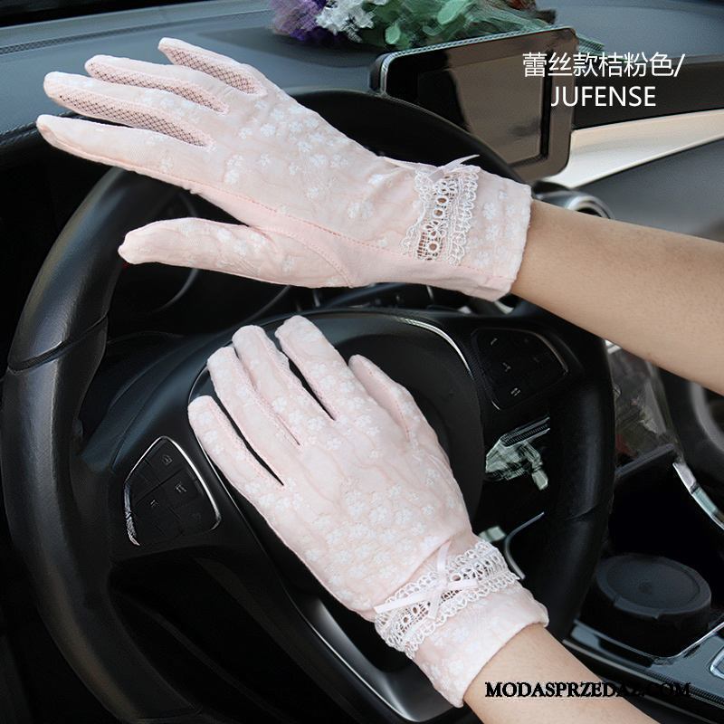 Rękawiczki Damskie Tanie Antypoślizgowe Koronka Ochrona Przed Słońcem Cienkie Elastyczne Niebieski Fioletowy