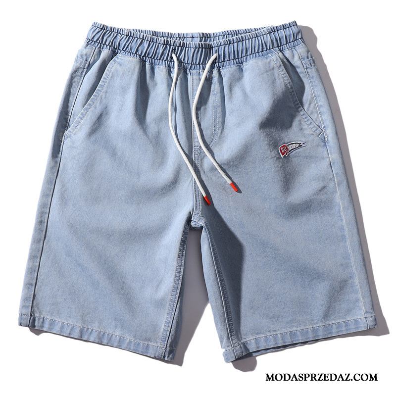 Spodenki Męskie Tanie Tendencja Szorty Denim Proste Szerokie Niebieski