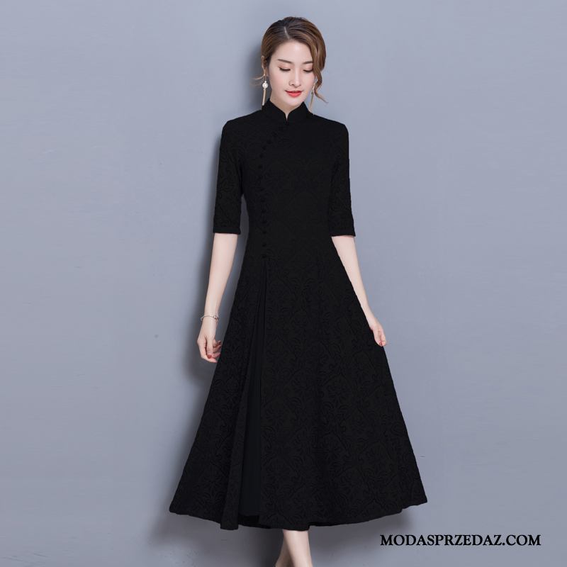Sukienka Damskie Online Chiński Styl Nowy Cheongsam Długie Wiosna Biały