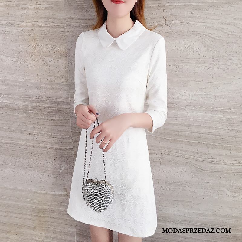 Sukienka Damskie Online Slim Fit Długie Wiosna Nowy Rękawy Biały