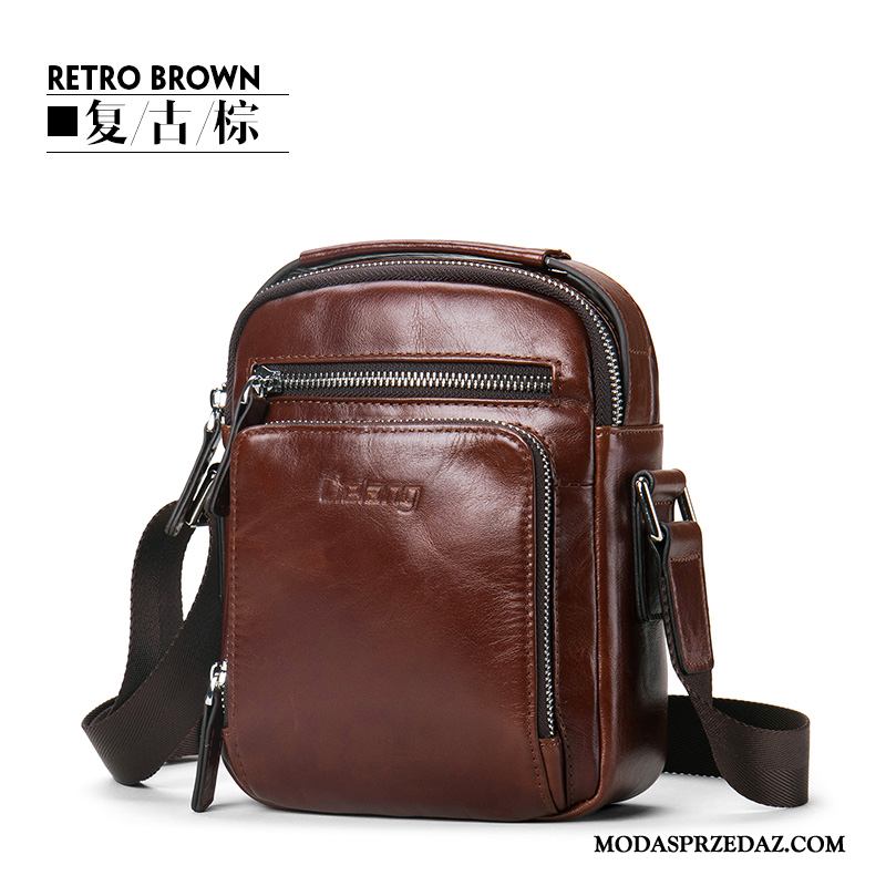 Torby Na Ramię Męskie Oferta Vintage Torba Messenger Skóra Bydlęca 2019 Męska Brązowy