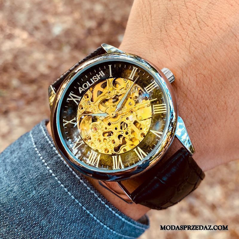 Zegarek Na Rękę Męskie Online Trendy Casual Nowy Automatycznie Rhinestone Złoty Czarny