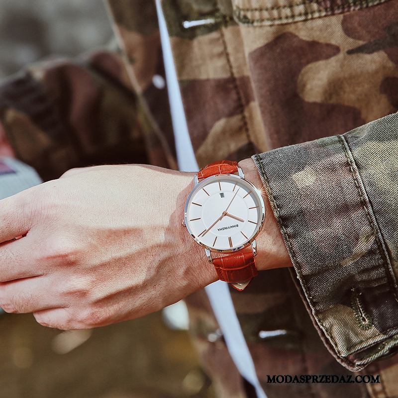 Zegarek Na Rękę Męskie Tanie Wodoodporny Casual Moda Prosty Student Złoty Biały