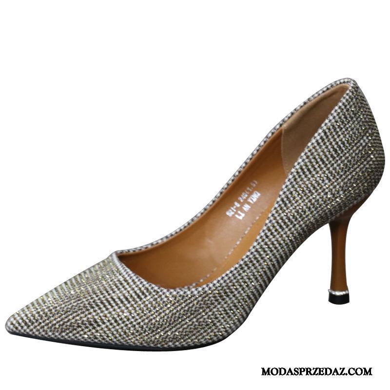 Buty Na Obcasie Damskie Sprzedam Rhinestone Wiosna 2019 Slip On Cienkim Obcasie Złoty Jasny