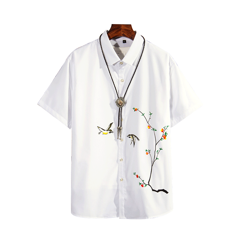 Koszula Męskie Tanie Tendencja Osobowość Koszula Z Krótkim Rękawem Piękny Modna Marka Biały