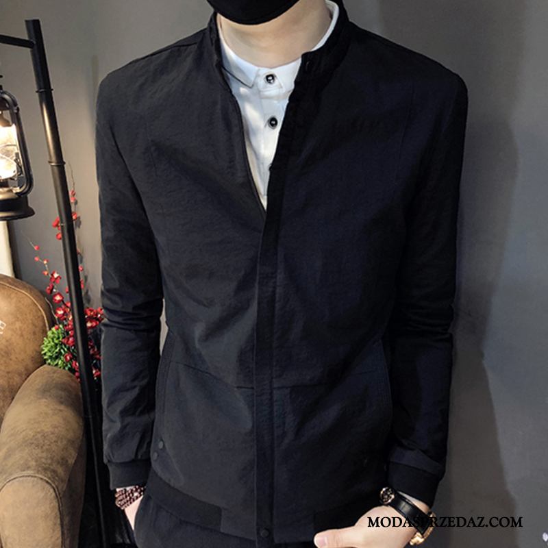 Kurtki Męskie Tanie Jesień Slim Fit Casual Baseball Kurtka Czarny