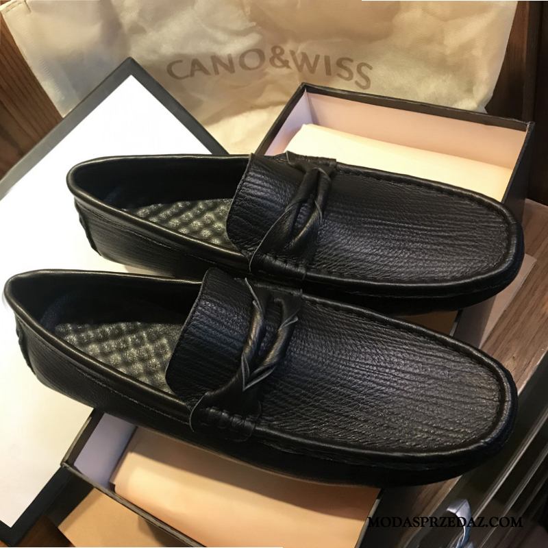 Mokasyny Męskie Kup Casual Męska Tendencja Prawdziwa Skóra Slip On Czarny