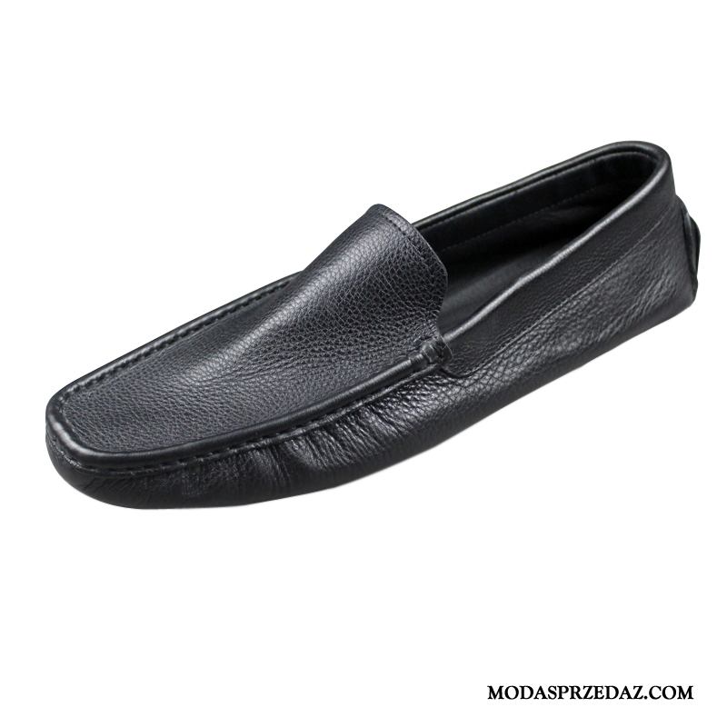 Mokasyny Męskie Kup Lato Prawdziwa Skóra Męska Tendencja Slip On Czarny