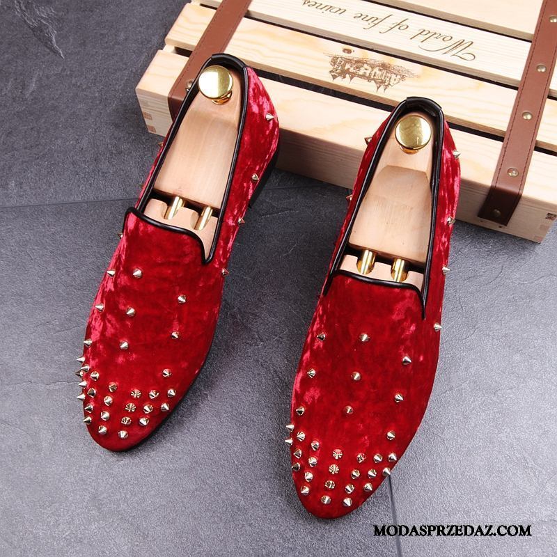 Mokasyny Męskie Online Loafers Moda Tendencja Męska Slip On Czerwony