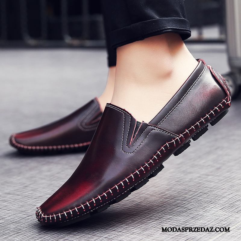 Mokasyny Męskie Sklep Tendencja Slip On Casual Buty Żeglarskie 2019 Burgund