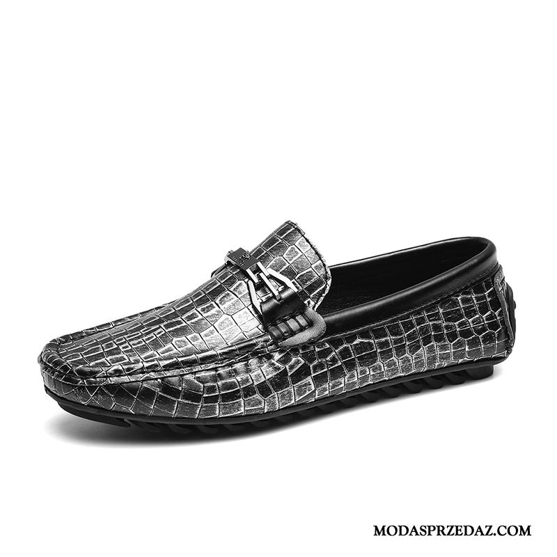 Mokasyny Męskie Sprzedam Tendencja Slip On Moda Prawdziwa Skóra Dla Kierowców Srebrny Czarny