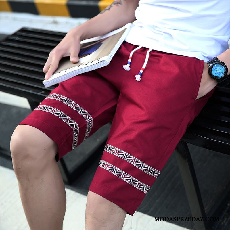 Spodenki Męskie Sklep Duże Tendencja Lato Plażowe Szorty Burgund