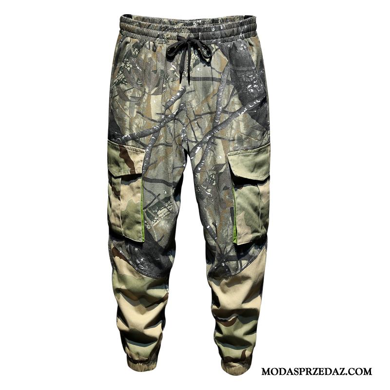 Spodnie Męskie Tanie Slim Fit Tendencja Casualowe Spodnie Lato Modna Marka Kamuflaż Zielony