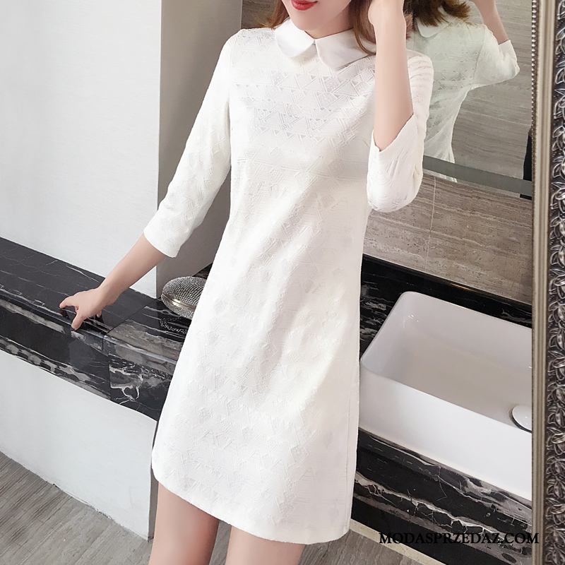 Sukienka Damskie Online Slim Fit Długie Wiosna Nowy Rękawy Biały