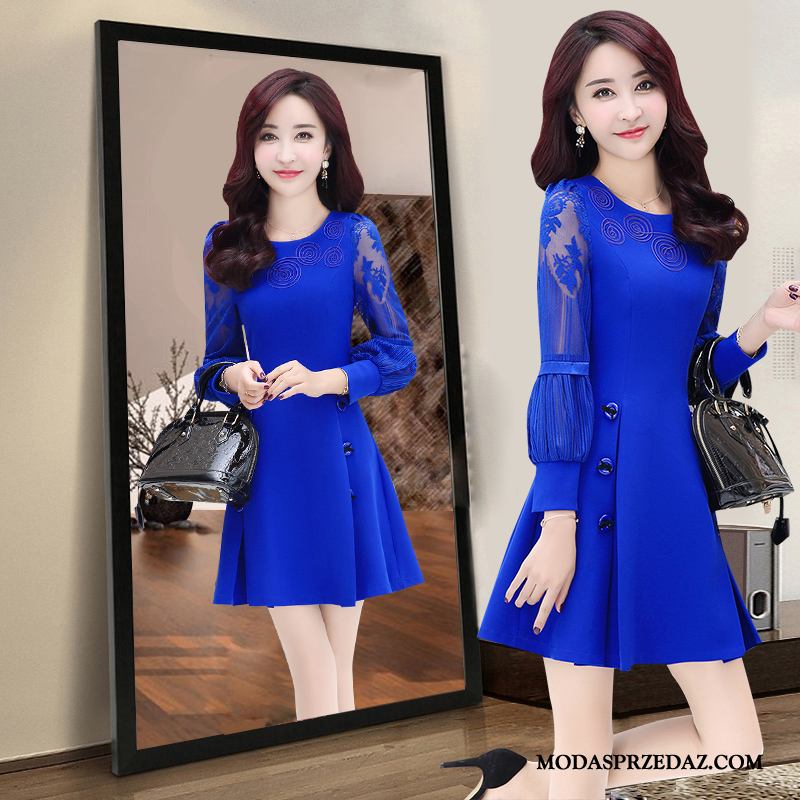 Sukienka Damskie Sprzedam Nowy Długi Rękaw 2019 Duży Rozmiar Koronkowe Niebieski